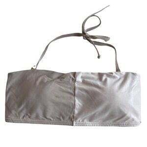 PQ‎ Swim Bikini Top Womens Small Grey Cream Two Tone Bandeau Bikini Halter Tie